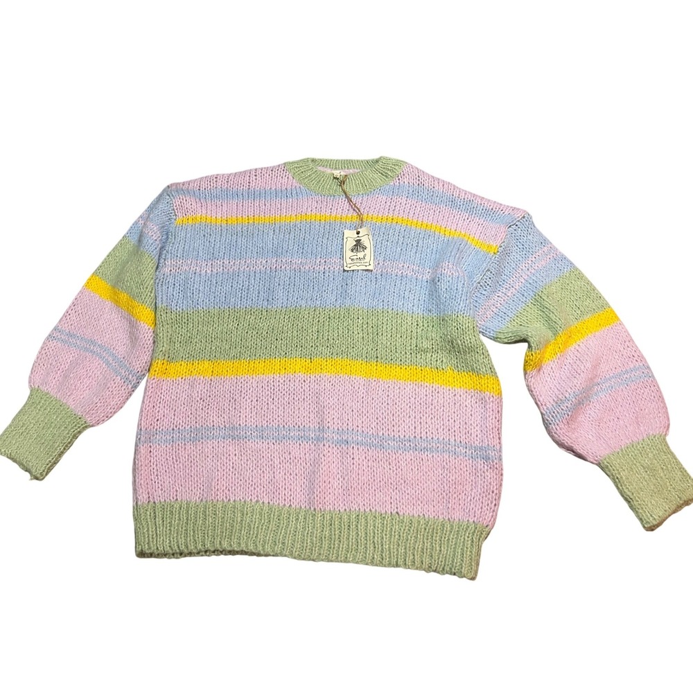 easel Pastel Striped Crewneck Sweater in Pink, Blue, Green & Yellow - Picture 2 of 9